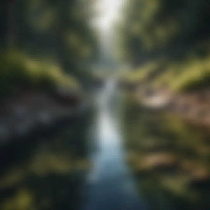 A serene landscape showcasing a pristine water source surrounded by nature