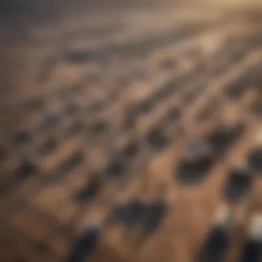 Aerial Perspective of Oil Fields Aerial view of oil fields showcasing drilling rigs