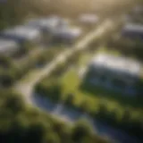Aerial view of a vibrant green campus showcasing environmental science facilities