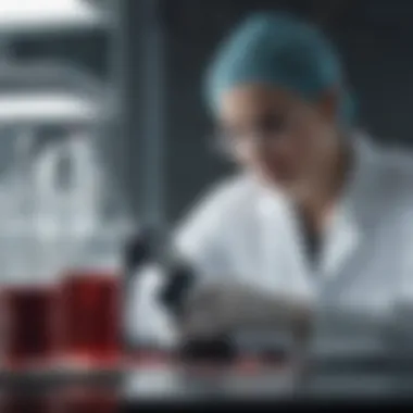 Advanced Laboratory Analysis for Cancer Detection A laboratory technician analyzing blood samples with advanced equipment, emphasizing technology in cancer detection.