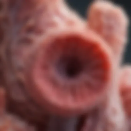 Close-up of uterine polyp structure under a microscope