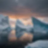 Majestic icebergs floating in the Antarctic waters, showcasing the stark beauty of the landscape.