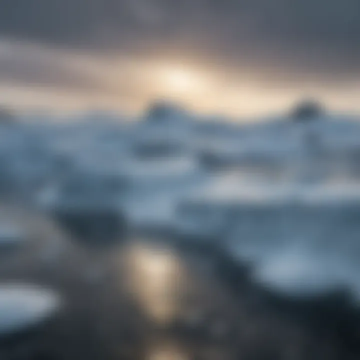 The dramatic melting of ice sheets, highlighting the effects of rising temperatures on Antarctica's glaciers.