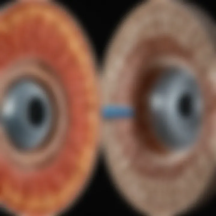 An anatomical illustration of a healthy versus a degenerated intervertebral disc