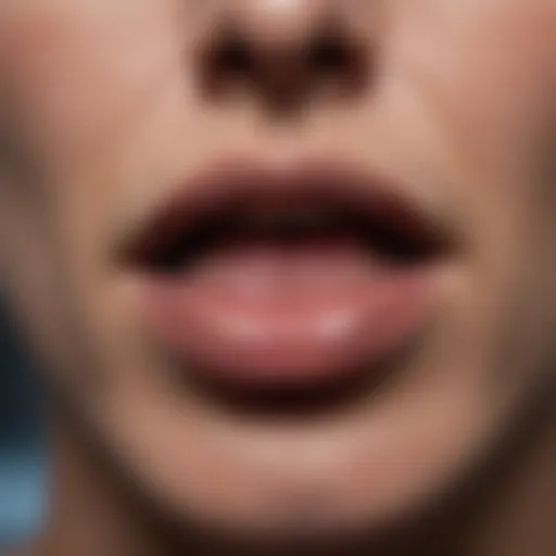 Close-up of a lip lesion indicating potential cancer