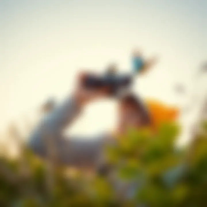 Engaging with Nature: The Art of Birdwatching A birder observing birds with binoculars