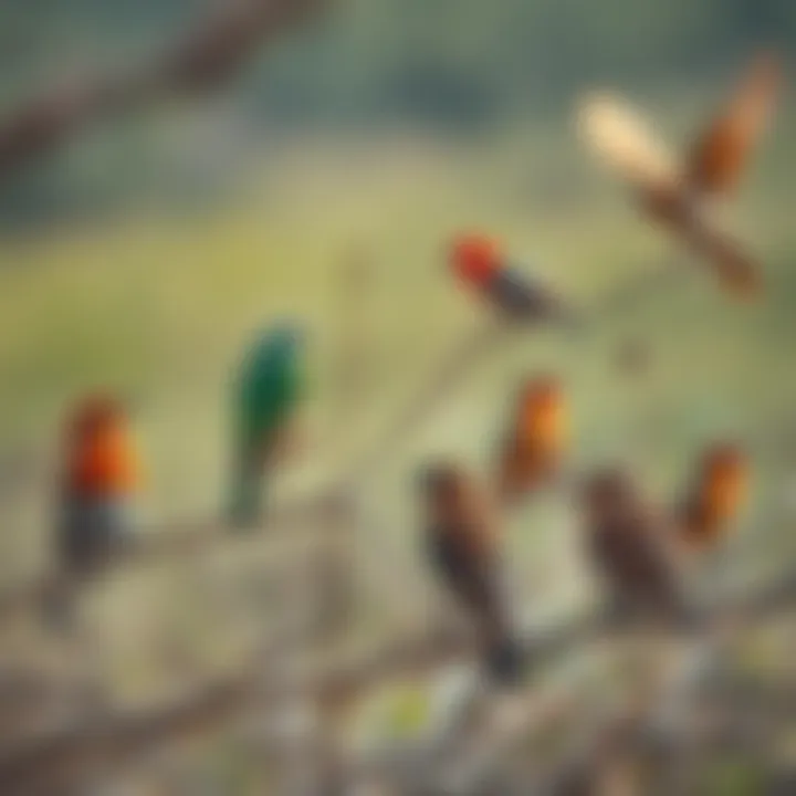 Diversity of Wild Birds in Their Natural Habitat A stunning array of wild birds perched on branches