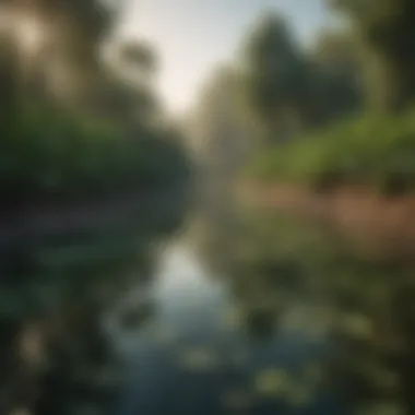 A lush cultivation site showcasing Chlorella growth in water bodies