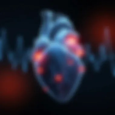 Heart Anatomy and Arrhythmia Indicators Illustration of a heart with highlighted areas indicating arrhythmias