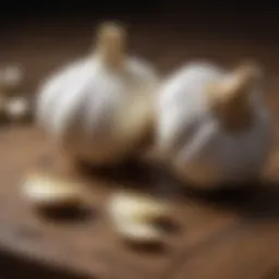 Fresh garlic cloves on a wooden surface