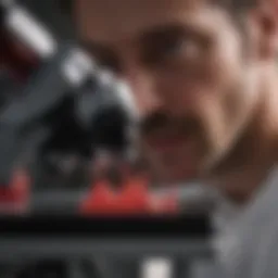 Dr. Montana analyzing blood samples under a microscope