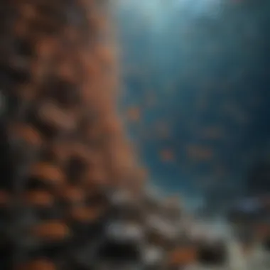 A school of fish swimming through a coral maze.