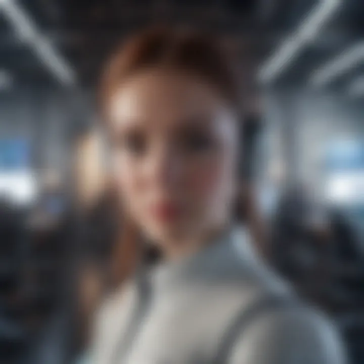 A futuristic workspace equipped with advanced AI technologies.