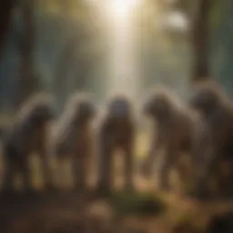 A group of baboons interacting in their natural habitat