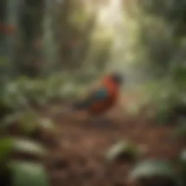 Bird Diversity in Coffee Cultivation A vibrant coffee farm teeming with diverse bird species.