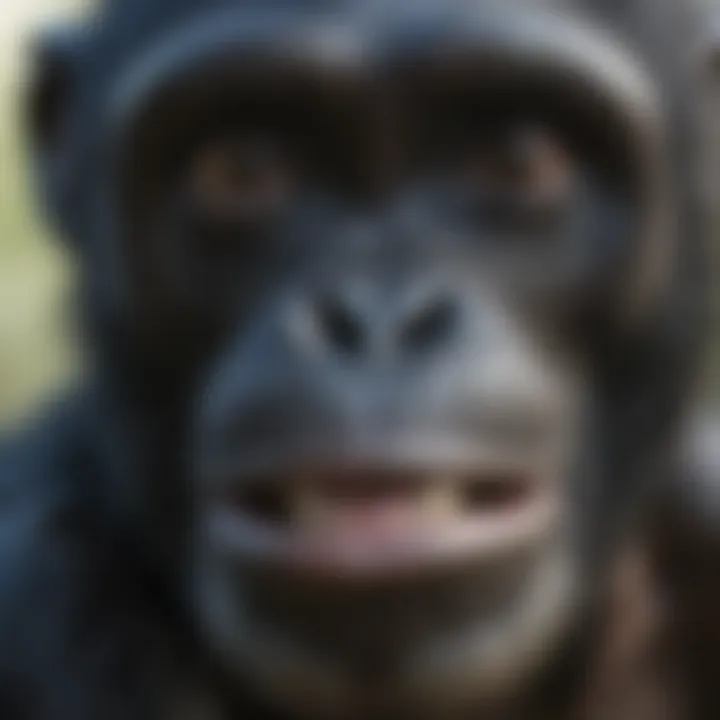 Close-up of bonobo facial expression reflecting communication