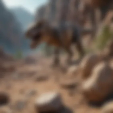Unearthing the Past: A Dinosaur Fossil Site A fossil excavation site revealing dinosaur bones embedded in rock