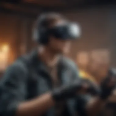 Immersive Gameplay Experience A gamer immersed in a virtual environment with VR gear.