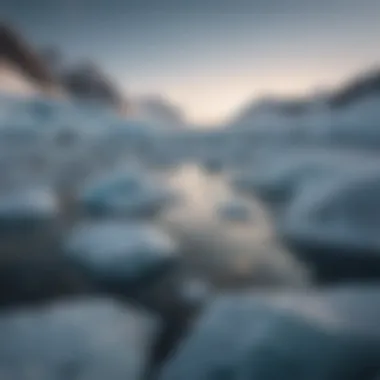 Close-up of melting glacier ice, highlighting the effects of climate change