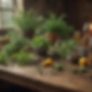 An Array of Herbal Energizers: Nature's Caffeine Sources An assortment of energizing herbal plants on a rustic table