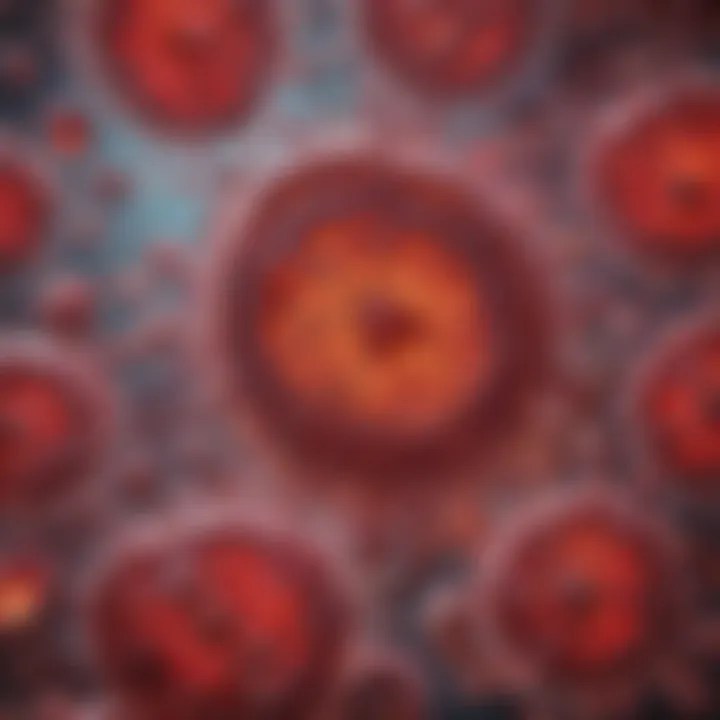 Microscopic view of hematogones stained for identification