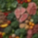 A colorful assortment of liver-friendly foods including leafy greens and whole grains