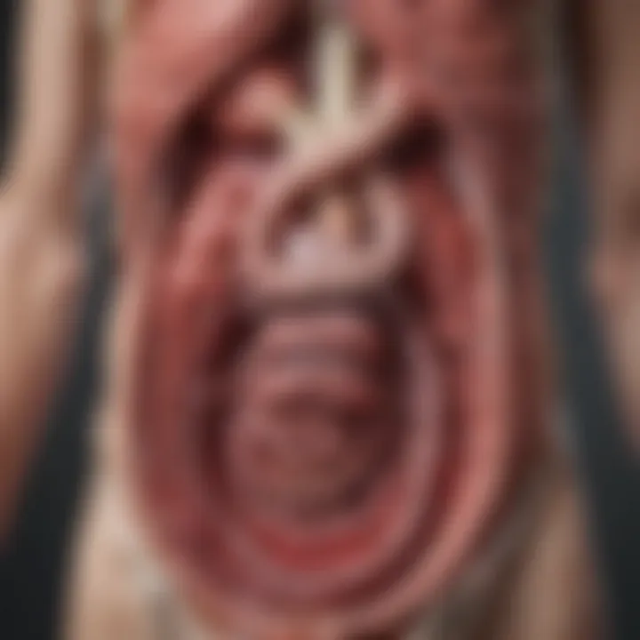 Illustration of necrotizing enterocolitis in an infant's intestine