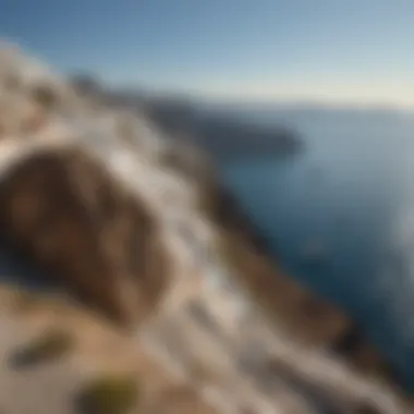 Unique Geological Formations of Santorini A panoramic landscape showcasing the unique geological formations of Santorini.