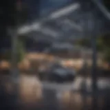 Solar carport with EV charging stations in an urban setting