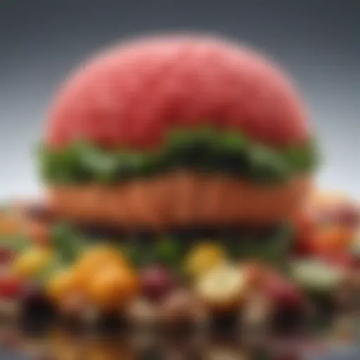 A vibrant assortment of brain-boosting foods including fruits, vegetables, and nuts.