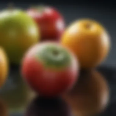 Enhanced Growth of GMO Fruits A close-up of genetically modified fruits showcasing enhanced growth