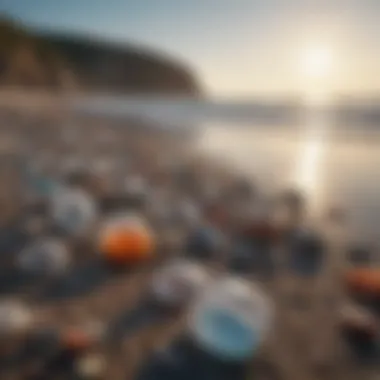 A beach littered with plastic debris