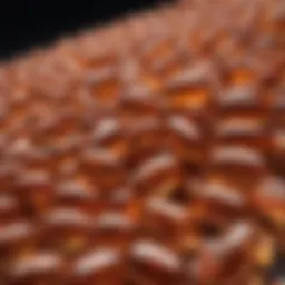 Close-up of vitamin E capsules highlighting their rich color and texture