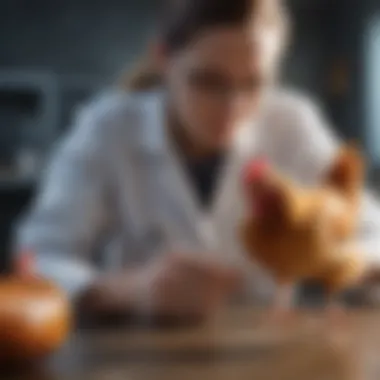 Veterinarian examining a chicken