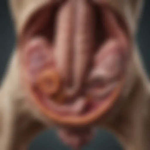 A close-up of a dog's digestive system highlighting areas affected by malabsorption.