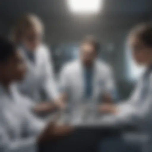 A diverse group of healthcare professionals discussing patient care strategies.