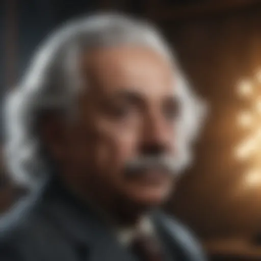 Portrait of Albert Einstein reflecting on his theories